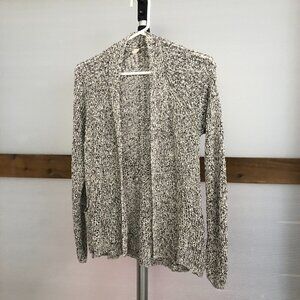 Eileen FISHER Grey White Knit Crochet Open Cardigan Sz XXS